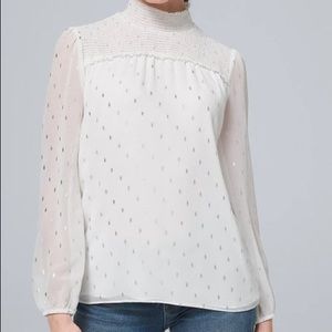 White House Black Market Mock Neck Foil Blouse